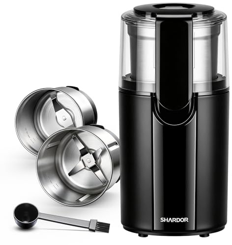 SHARDOR Coffee Grinder Electric, Spice, Herb, Grinder for Coffee Bean Spices and Seeds with 2 Removable Stainless Steel Bowls, Black