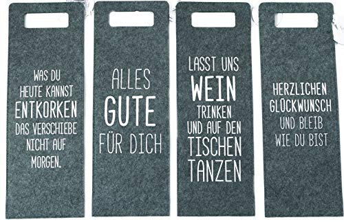 MC Trend 4er Set Filz Geschenktüte für Weinflaschen Geschenkverpackung für Wein Geschenktasche Filz (Glückwunsch)