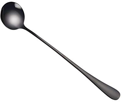 Round head long handle spoon Colorful stainless steel Spoons Flatware Drinking Tools Kitchen Gadget Coffee fruit teaspoon F10,black