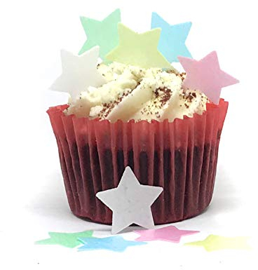100 Precut Mixed Colour Edible Wafer Paper Stars Cake Toppers - White, Blue, Green, Yellow, Pink - Perfect for Cupcakes or Table Decorations