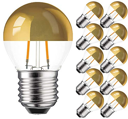 NCC-Licht 10x LED Kopfspiegellampe P45 Tropfen E27 2W Extra Warmweiß 2200K | LED Leuchtmittel mit Kopfspiegel Gold ersetzt 25W Glühlampe mit E27-Sockel, ideal für Schminktisch Spiegel und Deko