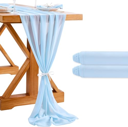Tischläufer aus Chiffon, transparenter Tischläufer für Hochzeit im Freien, Tischdekoration, 68 x 305 cm, Blau, 2 Stück