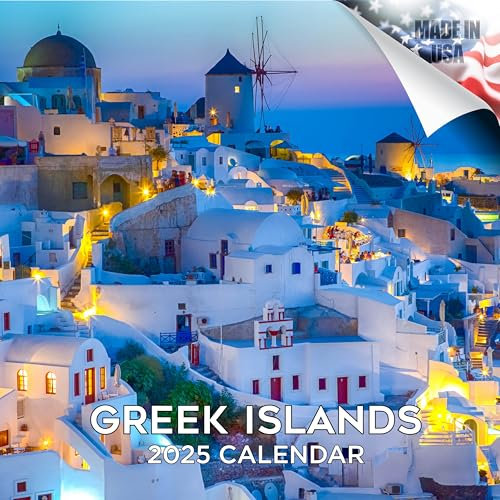 Monatlicher Wandkalender 2025 2026, griechische Inseln, 16 Monate, 30,5 x 61 cm, Wandplaner, dickes Papier, großes Raster, geschenkbarer Reisekalender für Lehrer, Zuhause, Büro, hergestellt in den USA