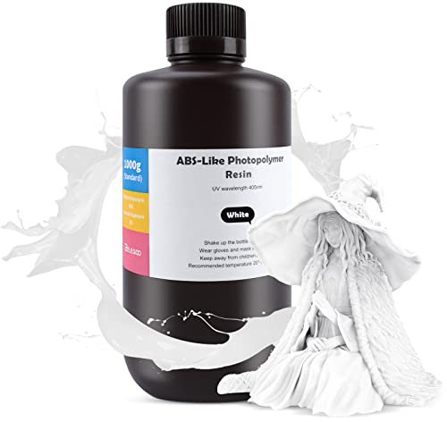 ELEGOO ABS-Like 3D Printer Resin, 405nm UV-Curing LCD Resin High Precision Fast Curing Non-Brittle Standard Photopolymer Resin for LCD Printer Printing White 1000G