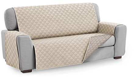 Textilhome Sofa Überzug MALU, Sofabezug 2-Sitzer (110 cm), Couch Überzug Gepolstert & Wende, Sofaschoner SofaÜberwurf Schutzdecke, Universell, Haustierfreundlich, Farbe Elfenbein