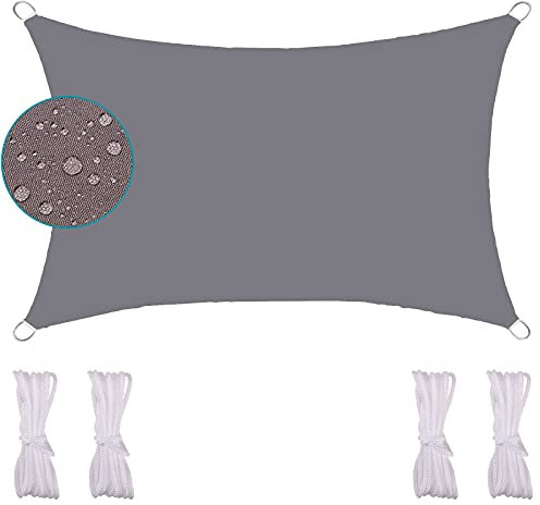 FFDL Toile Solaire Voile d'ombrage 3X6M, Anti UV Toile d'Ombrage Imperméable Protection Solaire Compris Corde de Fixation Différentes Tailles pour Plage Grise