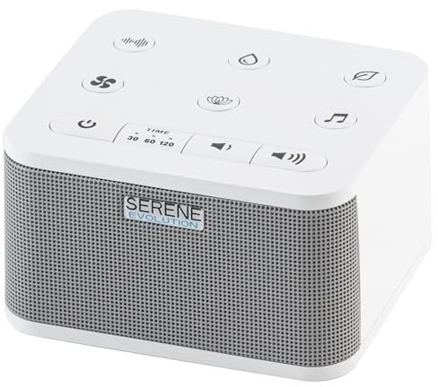 Serene Evolution 30 Sound Portable White Noise Machine, Sound Machine for Adults, Kids, Baby, Home, Office Privacy, White Noise Machine for Sleeping Adults, Sleep Machine, Pink, Ocean, Rain Sounds