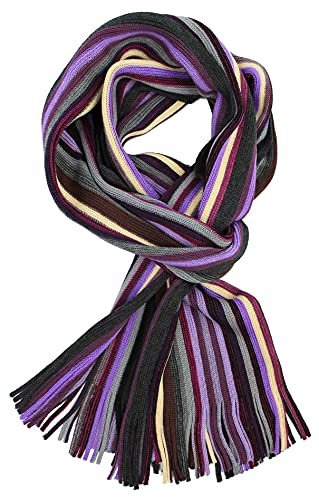 Rotfuchs Strickschal Herrenschal Damenschal Unisex reine Wolle gestreift feinstrick mit Fransen mehrfarbig (violett-bunt)