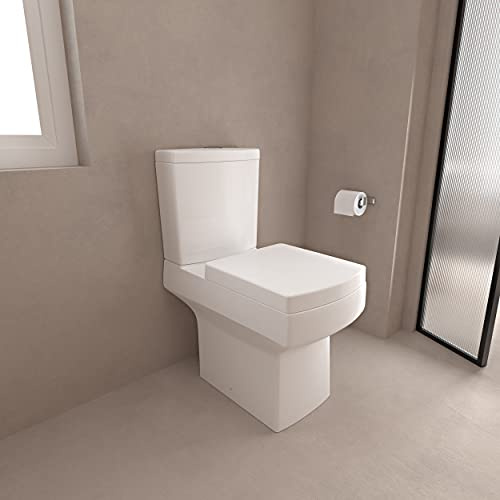 Bathroom WC Ceramic Square Close Coupled Toilet with Soft Close Seat Modern