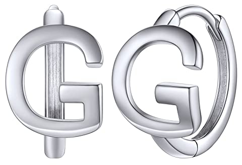 Silvora 925 Silber Initial G Creolen Ohrringe Damen Frauen Buchstaben G Klein Huggie Hoop Silber Alphabet Ohrstecker