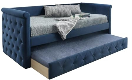 Vente-unique Ausziehbett Stoffsofa + Lattenrost - 2 x 90 x 190 cm - Blau - Louise