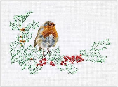 Thea Gouverneur - Kreuzstich-Set - Winter Rotkehlchen - Leinen - 32 Count - Für Erwachsene - 790