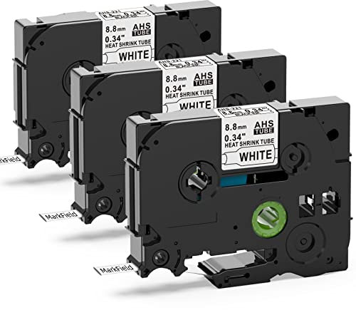 MarkField 3X Compatible Label Tape Replacement for Brother P Touch Heat Shrink Tube HSe-221 HSe221 8.8mm Cassette Black on White for PT-E110 E300 E550W PT-D200 D400 H105 H107 H200 900 1000 1010