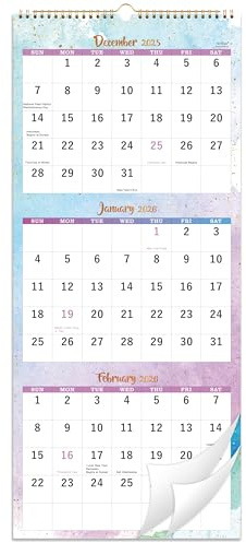 2023 Wall Calendar,3 Month Wall Calendar Display (Folded in a Month), 11x26, 3 Month Vertical Calendar with Thick Paper, 3 Month Calendar, Perfect for Daily Organizing & Planning,Watercolor Ink