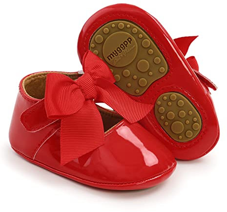 RVROVIC Baby Girls Ballerina Mary Jane Flats Toddler Girl Princess Dress Shoes Soft Infant Crib Shoes(6-12 Months Infant,4-Red)
