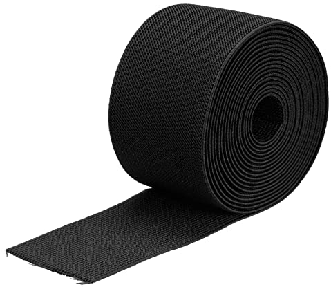 sourcing map Bande élastique large en sergé double face de 75 mm - Bande élastique tissée plate de 4 m - Bobine élastique robuste - Noir pour la couture et la taille