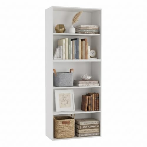 URBNLIVING 5 Tier Wide Wooden Bookcase Storage Shelf Display Unit | Simple Contemporary Design, Spacious Open Compartments, Durable MDF, Easy Self-Assembly, Home & Office Use