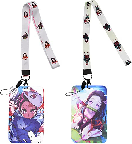 Anime Lanyard, 2 Pièces D-emon Slayer Lanyard, Lanyard avec Porte Cartes, Animé Porte Badges- Pour L'école, Le Bureau, Carte de Bus -A