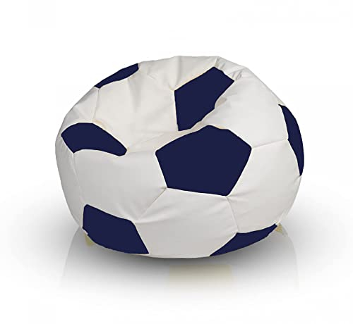Ecopuf Football Pouf L - Chambre Ballon de Foot en Simili Cuir - Génial pour Les Fans de Football, Les Enfants - Salon - Fauteuil Gaming - 90x55cm, Bleu E11
