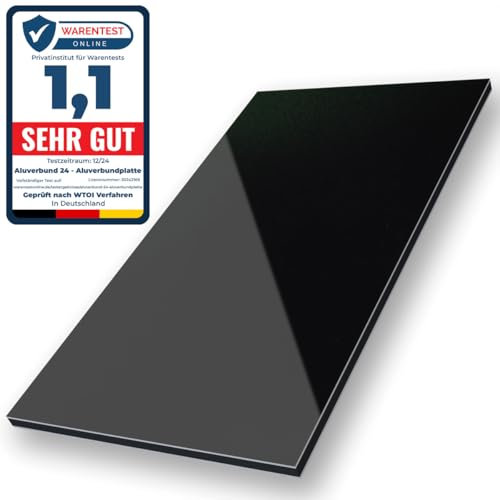 Aluverbund 24 Aluverbundplatte, Aluminium Platte, 3mm dick, Schwarz/RAL9005, 40x120cm