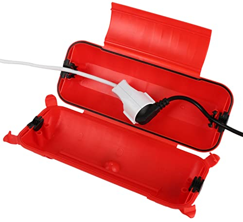 RESTMO IP44 wasserdichte Kabelbox für den Außenbereich (Outdoor), wetterbeständige Große Schutzbox für Verlängerungskabel, Schukostecker, Elektrowerkzeug, 290mm x 110mm x 75mm, Rot