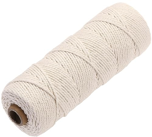 GOHOF Macrame Cord 2mm x 100m Premium Cotton Macrame Rope, 4 Strand Twisted Soft Cotton Cord, One of The Most Perfect Materials for Macrame Art, Cotton String Without Chemicals (Beige)