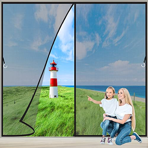 Magnétique Moustiquaire Porte Automatique Rideau 140x220 cm Moustiquaire à Fermeture Aimantée, Kit d'Installation Complet, Punaises et Bande Adhésive Inclus, 2023-Version Noir