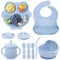 Baby Weaning Set, Silicone Baby Feeding Set(10 Pcs), Toddler Weaning Set with Adjustable Bib, Suction Bowl, Plate, Fork, Spoon, Water & Snack Cup Kit for Babies, Toddler and Kids