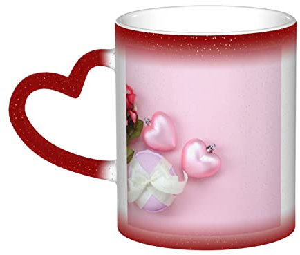 WOWBED Rosa Herzen Farbwechsel Becher Keramik Hitzeempfindliche Farbwechsel Tassen Wärme Aktivierte Sublimation für Kaffeetasse