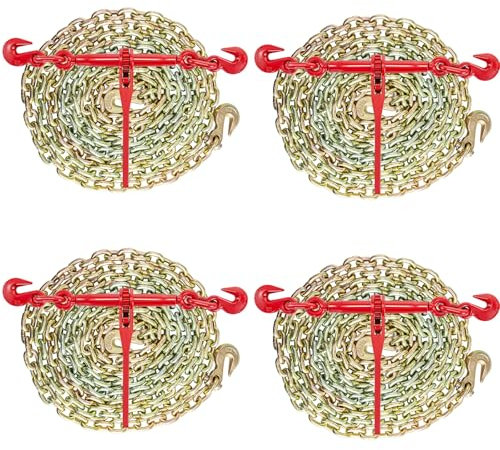 VEVOR Kit de chaîne et de reliure 10-13 mm, reliures de charge à cliquet 4,18 t force de travail, reliures et chaînes à cliquet 10 mm x 3 m crochets G70, pour camion, arrimage, transport, remorquage