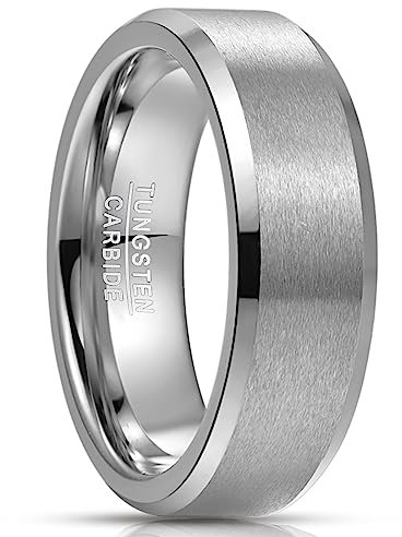 NUNCAD 8mm Silber Ring für Herren Damen aus Wolfram Unisex Ring für Jungs Partnerringe Größe 60 (19.1)