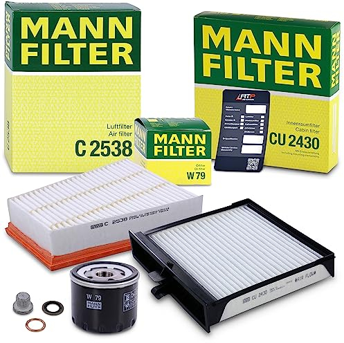 MANN-FILTER Inspektionspaket Filterset 1x Ölfilter, 1x Luftfilter, 1x Innenraumfilter (Aktivkohlefilter), 1x Ölablassschraube mit Dichtring Kompatibel mit RENAULT SCÉNIC II (JM0/1_)