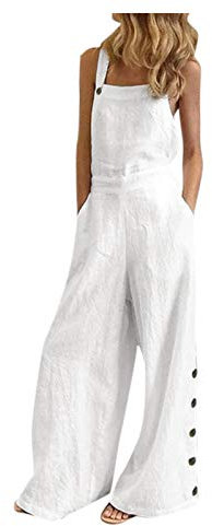 Tuta Salopette Donna Estiva Ragazza Pagliaccetto Moda Pantaloni Bavaglino Jumpsuit Hippie Cinturino Eleganti Cotone Lino Pagliaccetti Sling Senza Maniche Pantaloni Sciolto Pagliaccetti Overall