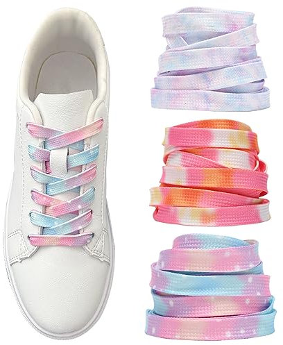 Cordones Planos para Zapatillas | 3 Pares Cordones de Colores Premium de Recambio Cordones Planos 9 mm de Ancho Resistentes al Desgarro para Zapatillas, Zapatillas de Correr, Zapatillas Deportivas
