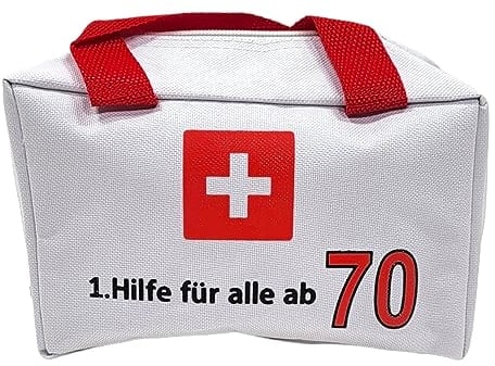 BUSDUGA 4344 Geschenk Tasche 70.Geburtstag, 19x12x8cm, Erste Hilfe Design, Verbandstasche Arzneitasche Spaßgeschenk