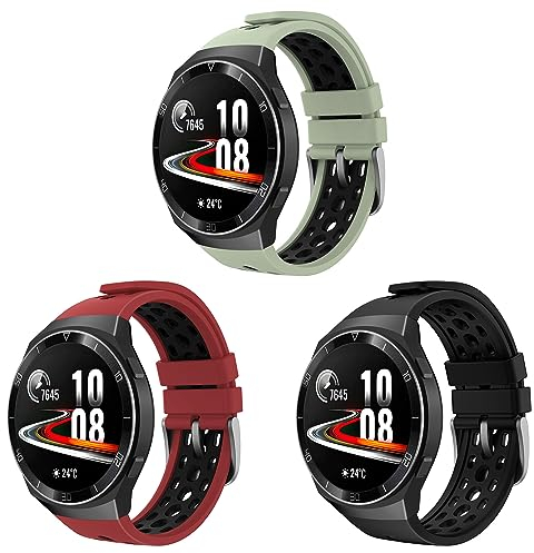 MoKo 3 Stücke Armband Kompatibel mit Huawei Watch GT2e, Weiches Silikon Atmungsaktives Ersatzarmband Uhrenarmband Sportarmband für Damen und Herren, Rot Schwarz/Grün Schwarz/Schwarz