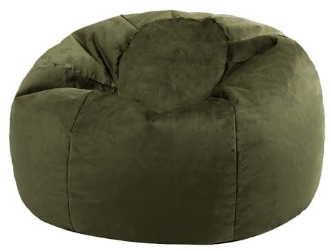 icon Kingston Velvet Bean Bag, Olive Green, Large Adult Bean Bag Chair with Filling Included, Accent Chair, Living Room, Living Room Furniture, Bedroom Furniture