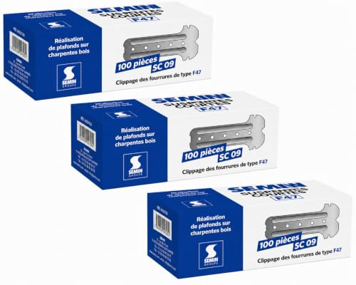SEMIN Suspentes Courtes F47 80 mm – 3 Boîtes de 100 – Acier Galvanisé 75/100 – Fixation Plafonds Suspendus & Faux Plafonds – Compatible Fourrures F47 – Pose Rapide par Clips