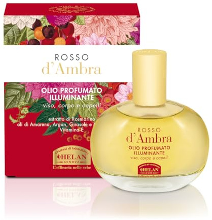Helan, Rosso d'Ambra - Olio Capelli, Viso e Olio Corpo Profumato Illuminante Spray con Olio di Rosmarino per Capelli, Vitamina E e Olio di Mandorle Dolci, Olio per Capelli Viso Corpo Nutriente, 50 ml