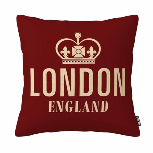 GSRONY Kissenbezug, Motiv: Krone London, England, Rot, Heimdekoration, 45,7 x 45,7 cm