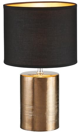 Fischer & Honsel Tischleuchte, Bronz | bronzefarben antik| Stoffschirm| schwarz Chintz/innen goldfarben| H: 35,00 cm, D: 20,00 cm| mit Schnurschalter| 1x E14 max. 25 Watt ohne Leuchtmittel | 50657