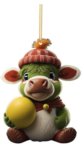 Kuh Weihnachtsschmuck 2D Acryl Cartoon Kuh Dekorative Ornamente Kuh Anhänger Christbaumschmuck Lustig Deko Anhänger Weihnachtsanhänger Weihnachtsbaum Deko Weihnachtsdekoration für (3-D, One Size)