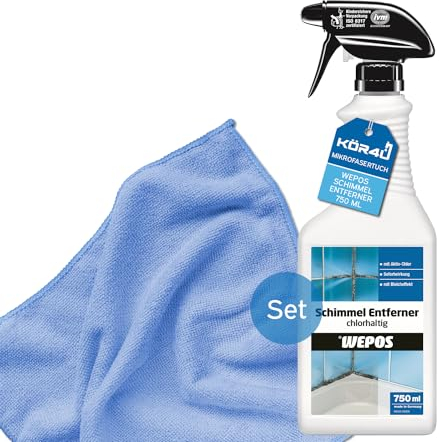 1x Wepos Schimmel Entferner chlorhaltig 750ml 2000000251, inklusive 1x kör4u Mikrofasertuch blau