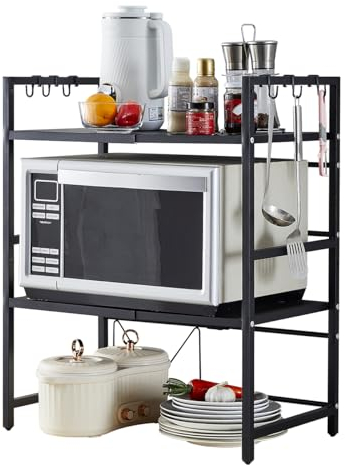 Pantanal Expandable 3 Tiers Microwave Oven Shelf, Kitchen Countertop Storage Shelving Adjustable Spice Racks Freestanding Home Office Desktop Printer Stand (3 Tiers)