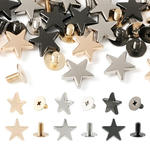 PandaHall 21 Sets Schraubnieten Leder Nieten Stern Nieten Schnalle Dekoration Nieten für Geldbörse Handtasche Schuhe Leder Handwerk Kleidung Gürtel