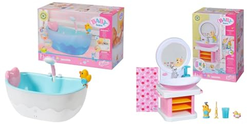 BABY Born Badewanne für Puppen mit Farbwechsel, Dusch-und Soundfunktion & Bath Waschtisch, interaktiver Puppenwaschtisch mit Licht- und Soundfunktion