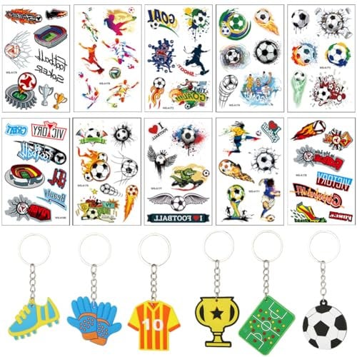 MGKEOUF 16pcs Football Temporary Tattoos, Football Party Bags, Waterproof Fake Tattoos Football Stickers for Adults Boys Girls Football Fans World Cup,European Cup Face Tattoos