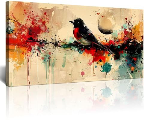 Lapremoly Abstrakte Wandkunst für Wohnzimmer, Wanddekoration für Schlafzimmer, Büro, Zuhause, Wanddekoration, Bilder, Poster, Kunstwerk, abstrakte Aquarell-Vogelmalerei, Hotel, Leinwandkunst, moderne