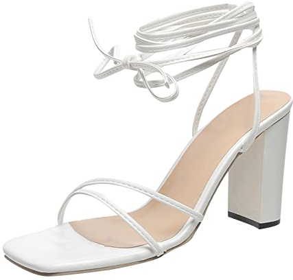 Damen Absatzschuhe Elegant Sommer | Riemchensandalen Sommer Offener Zeh Sandalen Sexy Kreuzriemen Sandaletten Schöne Breiter Absatz Abendschuhe Hochzeitsschuhe High Heels Sandals Brautschuhe