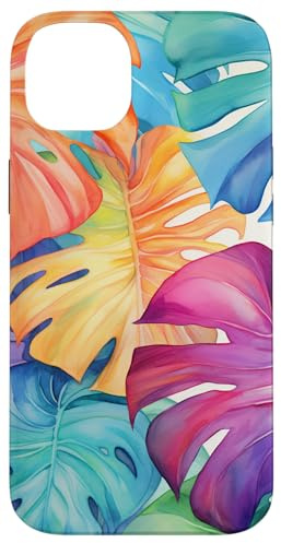Aquarell, tropisches Monstera-Blatt, bunt, exotisch Hülle für iPhone 14 Plus